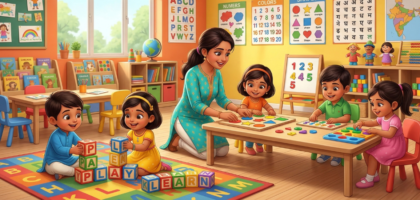 Kindergarten learning concepts at KidZee CRPatna preschool in Channarayapatna